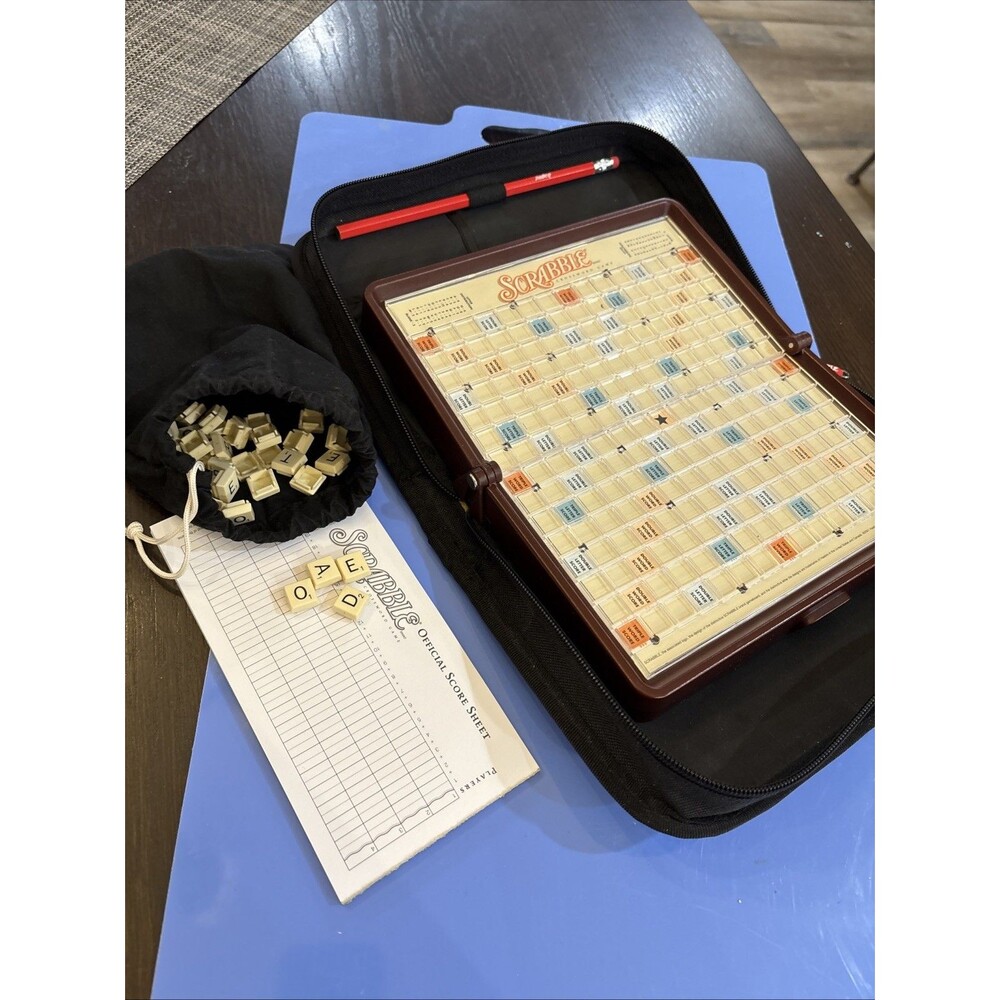 Scrabble Travel Edition Deluxe Folding Board Game Hasbro 2001 w/ Case (-2 Tiles)